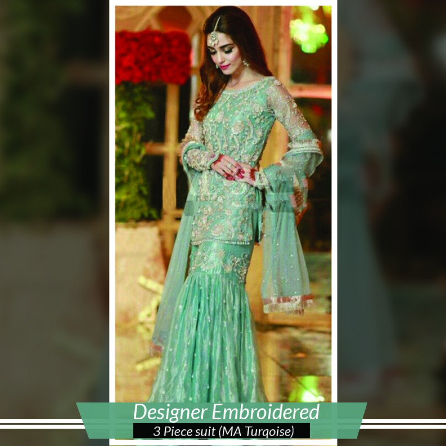 Designer Embroidered 3 Piece suit (MA Turqoise)